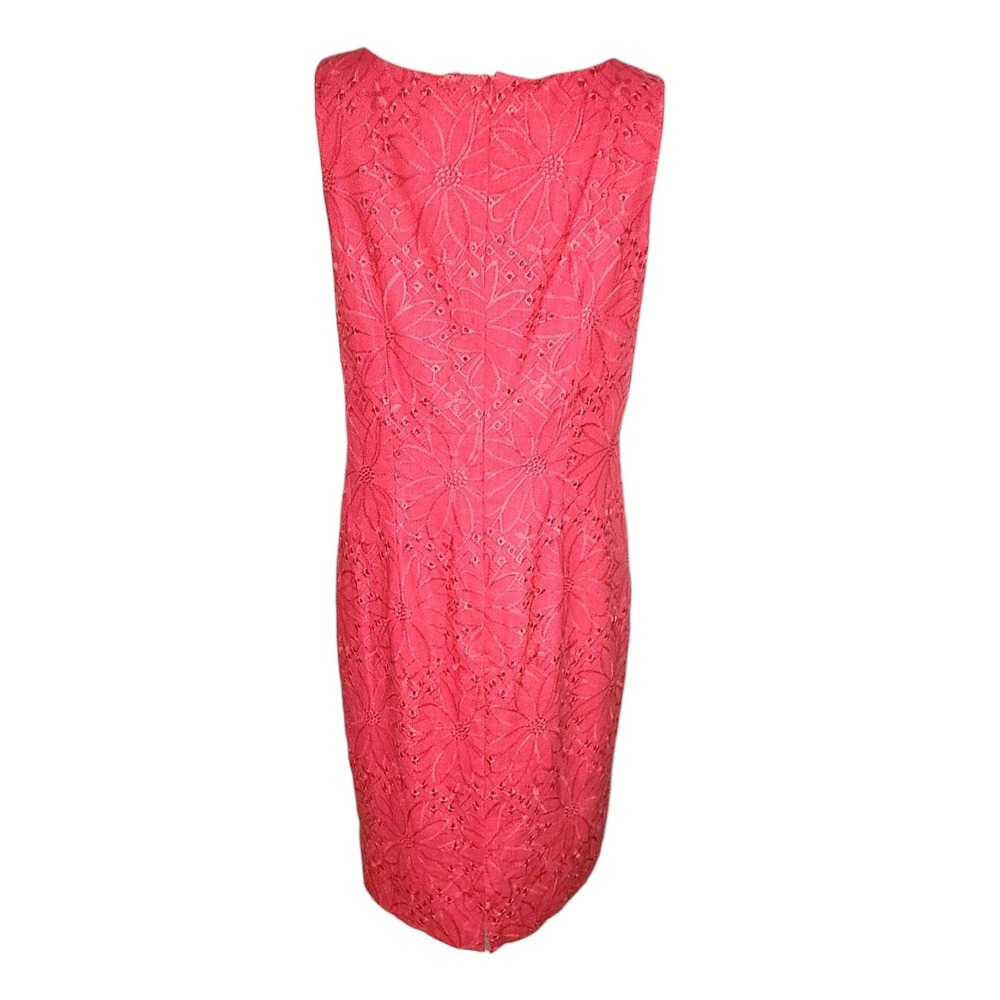 Dressbarn Dress Womens Size 14 Pink Linen Blend Eyelet Floral Sleeveless Zip Up - Picture 4 of 9